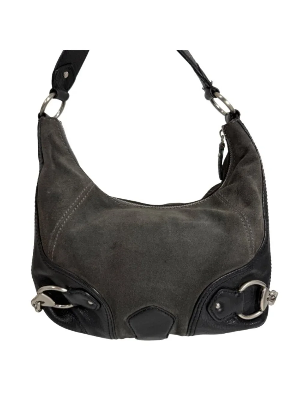 Michael Kors Saratoga Gray Suede Hobo Bag w Chain Side Accents - Picture 5 of 15